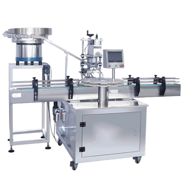 Máy cấp nắp siết nắp chai thủy tinh mâm xoay tự động